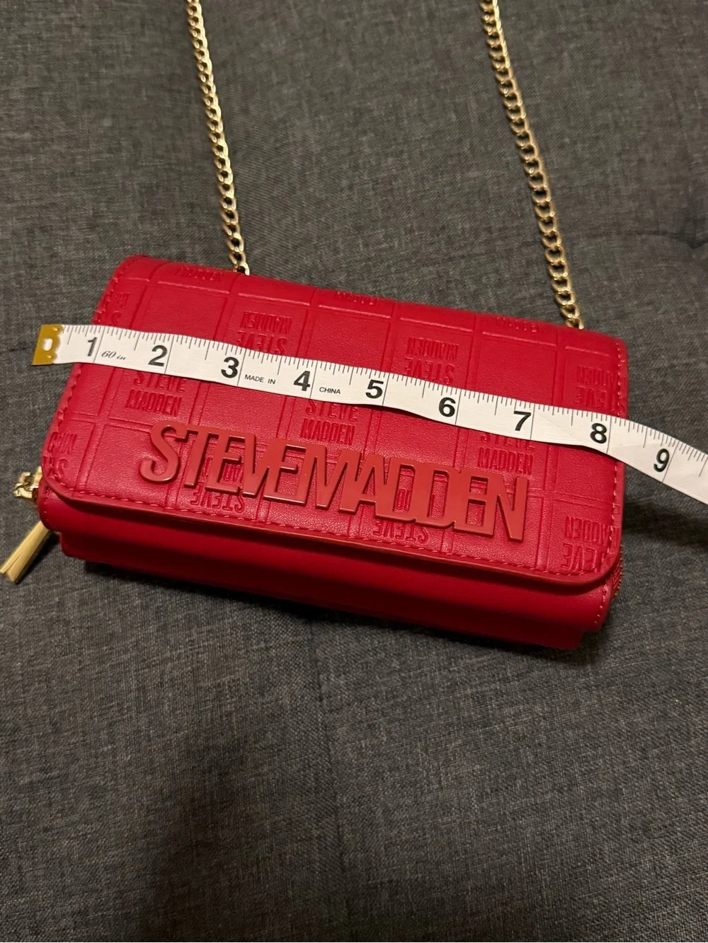 Steve Madden Red Logo Embossed Crossbody with Gold Chain